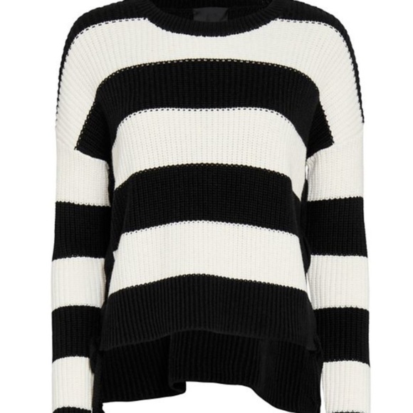 INTERMIX Sweaters - Intermix Side Tie Striped Black and White Cotton Cashmere Sweater Size L